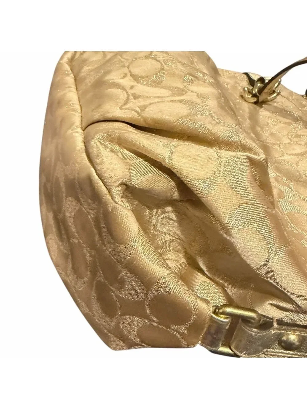 Coach Signature Brooke Hobo Bag Metallic Gold Sateen Gold Hardware Hang Tag